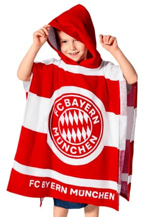 FC Bayern München I Badeponcho| Handtuch mit Kapuze I Kinder I Rot/Weiß
