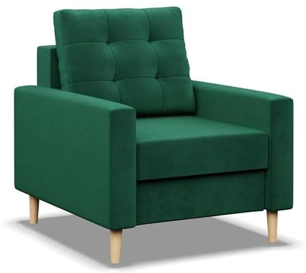 Mebligo - Sessel Wohnzimmer Blank, Sessel mit Schaumstoffpolsterung, Einfacher Relaxsessel, Fernsehsessel im Skandinavischen, Loungesessel Moderne, Sessel & Stühle - dunkelgrün (Kronos 19)