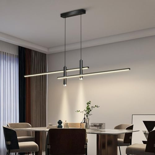 Deliouay Moderne Pendelleuchte LED Esstisch Esszimmer Lampen Dimmbar Hängelampe mit Fernbedienung Hängeleuchte Höhenverstellbar Esstischlampe für Küche Büro Wohnzimmer Deckenleuchte (Schwarz, 120cm)