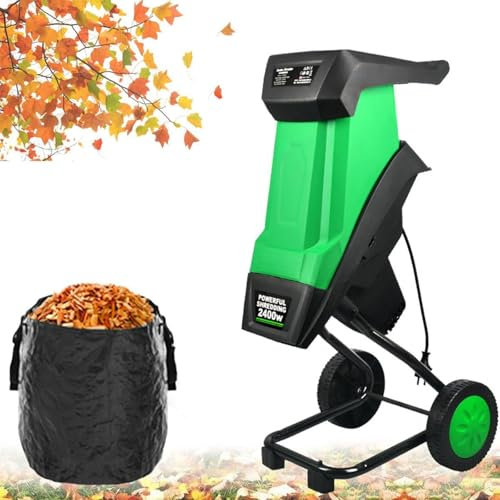QYOEGSQ Electric Garden Shredder,2400W Multifunctional Leaf Branch Shredder with Debris Bag,4500RPM Rapid Wood Chipper Garden Cleaning Tool,for Outside Garden