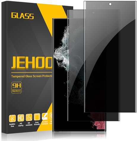JEHOO Lot de 2 pour Samsung Galaxy S22 Ultra Protection Écran Anti-Espion, Dureté 9H Surface Incurvée 3D Entièrement Recouverte de Verre Trempé, Sans Bulles, Anti Rayures, 6,8 Pouces