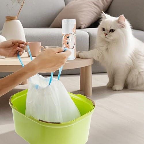 60 Count Cat Litter Tray Liners, 3.15Mil Extra Thick Cat Litter Bags, Large Drawstring Cat Litter Bags, Tear-Resistant Cat Litter Bags, Cat Tray Liners for Litter Box(67X40cm)