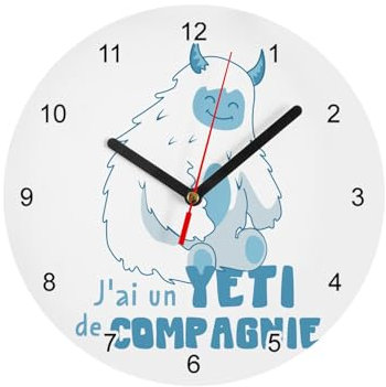 Fabulous Horloge Murale en Verre - Yéti de Compagnie Animal Mythe Film Rêve - Diamètre 20 cm - Blanc
