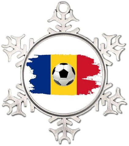 Fußball-Thema, Rumänien, Silber, Weihnachtsdekoration, rund, Weihnachtsbaumschmuck, Geschenk für Männer, Jungen, Fußballspieler, Liebhaber, rustikales Andenken, Mann, Sportler, Liebhaber,