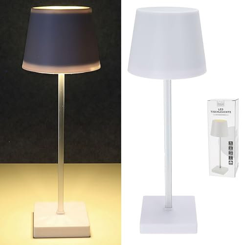 Cepewa LED Tischleuchte | weiß 17 LEDs 8,5x32cm ABS PS | Touchfunktion batteriebetrieben warmweiß | 3 Helligkeitsstufen 25 Lumen (1x Tischleuchte weiß 32cm Batterie)