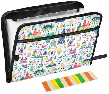Paris Castel Kinderkritzeleien erweiterbare Hängeregistraturmappe 13 Taschen A4 Briefform Hängemappe mit Reißverschluss für Papiere