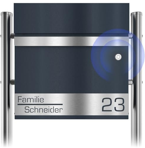 Graviers Design Campanello cassetta per le lettere antracite RAL 7016 con supporto - Cassetta postale personalizzata in acciaio inox con serratura