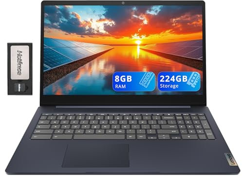 Lenovo IdeaPad 3 Chromebook antirreflejos FHD de 15.6 pulgadas, Intel Celeron N4500, 8 GB de RAM, 224 GB de almacenamiento (64 GB eMMC + 160 GB de estación de acoplamiento), gráficos Intel UHD, Num