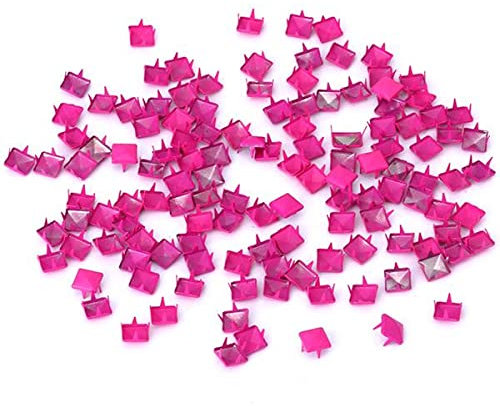 100 borchie piramidali punk, per fai da te, artigianato in pelle, rosa acceso, rosso
