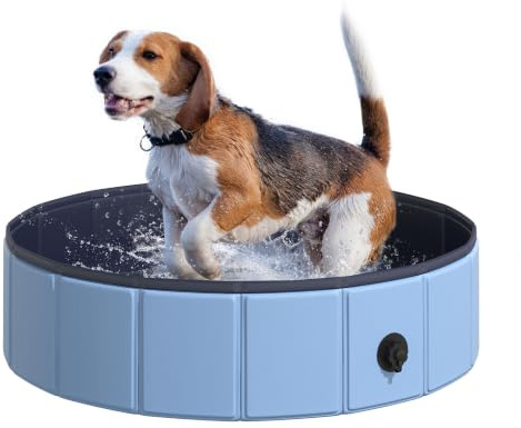 PawHut Hundebadewanne Faltbar für Hunde & Katzen Ø80 x H20 cm Blau | Hundepool, Schwimmbecken, Swimmingpool, Plantschbecken, Badewanne für Hunde & Katzen, Wasserbecken aus Kunststoff, Holz
