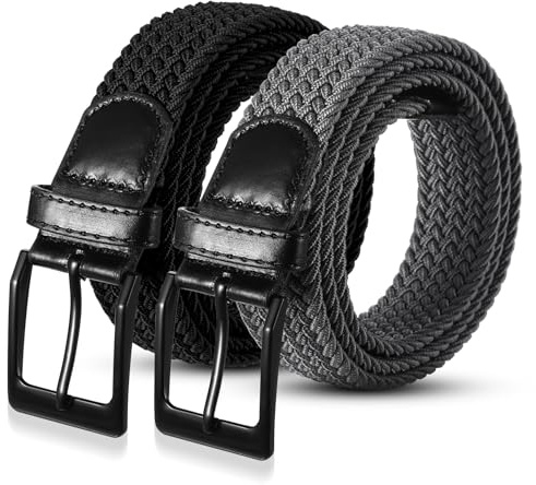 2 Pack Men Belts, Elastic Braided Belt For Men, Mens Stretch Belts | Classic, Stretch Woven Trouser Belts For Men, 105cm/41.33inch, Elasticated Belt Men, Elastic Belt