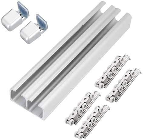 Binario per porte scorrevoli, Kit ferramenta for porte scorrevoli, binario montato a soffitto con 8 ruote, set di ganci, guida a pavimento, diverse misure, confezione da 1 set(40 in/101.6 cm)
