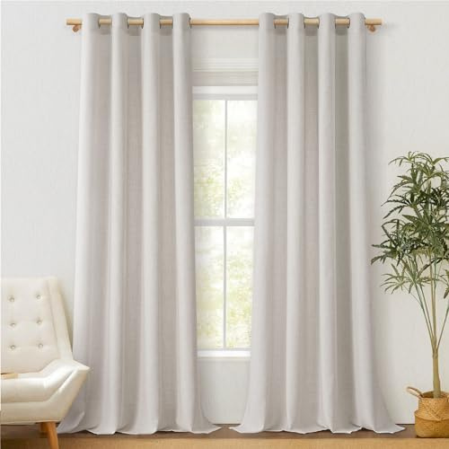 MRTREES Vorhang Leinen mit Ösen Halbtransparent Gardinen Leinenoptik für Wohnzimmer 2er Set, 235 cm Lang, 140 cm Breit, Landhaus Gardine Vorhänge Schlafzimmer Vintage Curtains Living Room