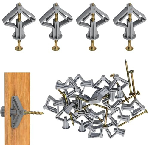 Lot de 50 chevilles à expansion Butterfly pour corps creux avec vis, chevilles à expansion, chevilles papillon pour plaques de plâtre, plaques de plâtre, plaques de plâtre, murs creux