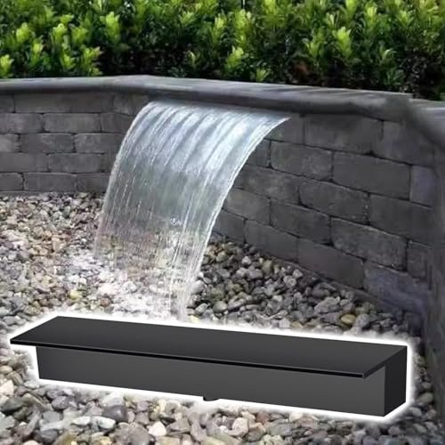 Überlauf Rinne Einbau-Teichwasserfall, Edelstahl-Brunnenüberlauf für den Außen-/Innenbereich, Wasserfall-Set für den privaten/gewerblichen Gebrauch mit langem Schlauch(Black,50cm/19.7inch)