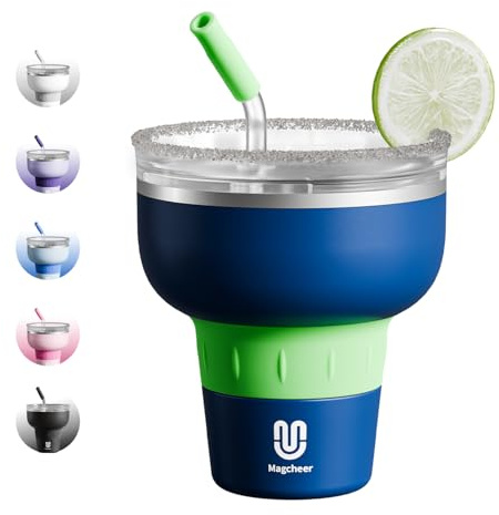 magcheer Vaso Térmico Margarita con Tapa y Pajita,473ml(Azul Marino) | Mantiene Frío 6h,Acero Inoxidable 18/8,Diseño Apilable,Sin BPA,Apto para Lavavajillas,para Cócteles,Piscina,Fiesta