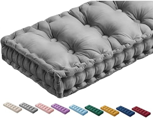 Generisch 10cm Dickes Bankkissen Drinnen Draußen 120 cm 150 cm 90 cm 80 cm 100 cm 1 2 3 4-Sitzer Bankauflage Komfort Samt-Fensterbankkissen Mit Griff Gartenmöbel Sitzkissen Bank,Grau,90x40x10cm