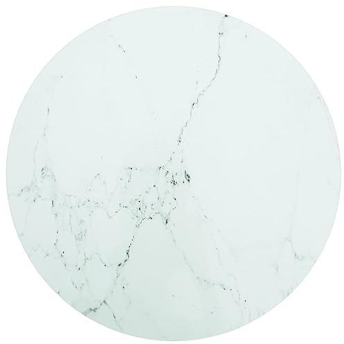Teenpull Tischplatte Weiß, Hartglas Ø60x0,8 cm, Marmoroptik für Esstisch Couchtisch Beistelltisch, runde Glasplatte, langlebiges Möbelzubehör