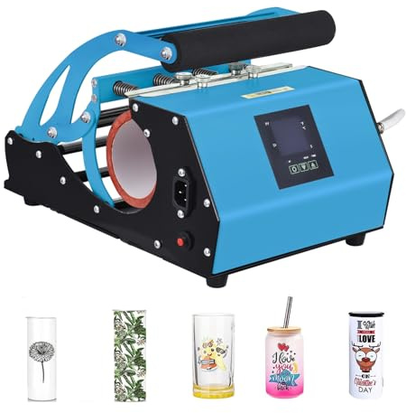 Walmeck Tumbler-Pressmaschine für 11–20oz Sublimation Gerade Leere Becher Tassen Glasbecher mit Temperatur-Zeit-Einstellung, Ideal für die Geschenkherstellung (EU)