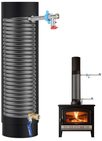 Hebitod Edelstahl Kaminofenrohr mit integrierter Heizspule Warmwassersystem, Rauchrohr Ø15 cm,Ofenrohr Effiziente Heizung, Kaminrohr für Küche und Badezimmer