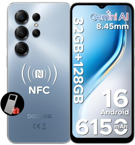 DOOGEE Note56X Pro Handy Ohne Vertrag Android 16 Mit Gemimi AI, 32GB+128GB/2TB, 6150mAh, 6.56 HD+90Hz Display, Octa Core Smartphone Günstig, 13MP+8MP, Dual SIM/OTG/Face ID/NFC/Widevine L1