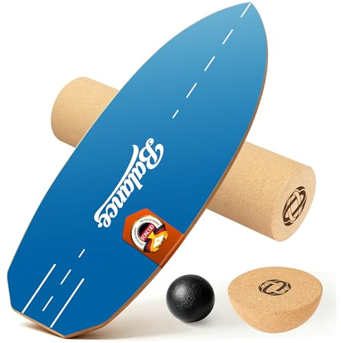 FONCOOD Balance Board Komplett-Set aus Massivholz – 4-in-1 Gleichgewichtsboard mit Rolle, Halbkugel & Faszienball, 78 x 30 cm, belastbar bis 204 kg, rutschfest – für Erwachsene, Anfänger & Profis