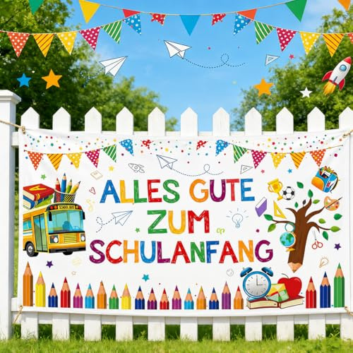 Banner Einschulung, Alles Gute zum Schulanfang Motiv, Deko Schulanfang Mädchen, Schulstart Party Zubehör, Deko Einschulung Junge 2026 für Erstklässler, Erste Klasse Feier