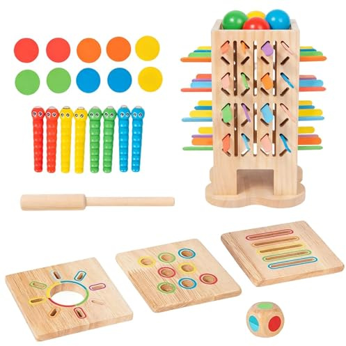 Juego de,5-en-1 Juego De Equilibrio De Madera para Niños,para Pensamiento Estratégico Fino Motórico - Hogar Kindergarten Aula Niños Pequeños