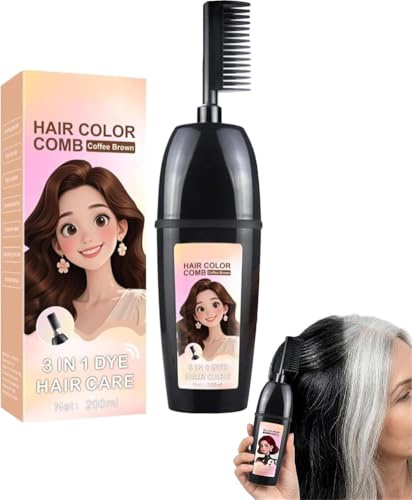 3-in-1 Kamm für Haarfärbung mit integriertem Pinsel, tragbarer Haarfärbekamm für graue Haarabdeckung, wasserfest und schweißfest, Ein-Schritt-Haarfärbung, kein Mischen, kein Chaos, nur Ergebnisse