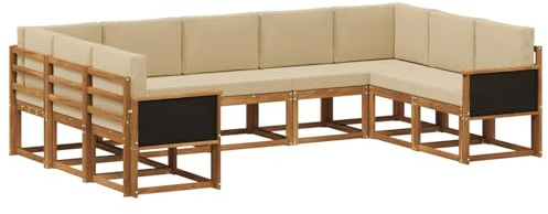 vidaXL Outdoor-Sofagarnitur 9 pcs Natur und Beige Massivholz Akazie, Moderne Garten Sofagarnitur, wetterfest, gemütliche Lounge, Akazie Holz Möbel, stylische Patio Sitzgruppe