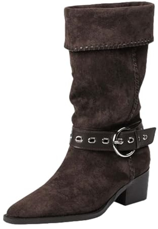 Celanisai Stivali da cowboy da donna, marroni, estivi, in pelle scamosciata, stile western, stivaletti estivi da cowboy, scarpe da mezza stagione, O marrone, 42