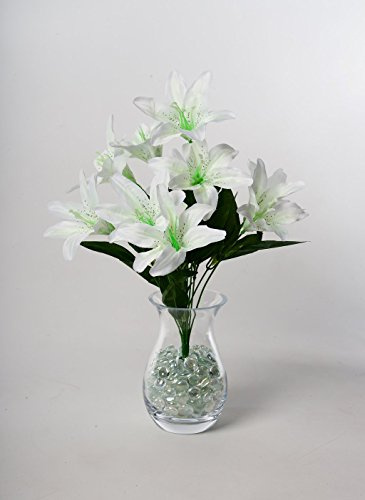 Best Artificial 45cm Stargazer Lillies 10 Head Flower lily Spray Bunch (White)