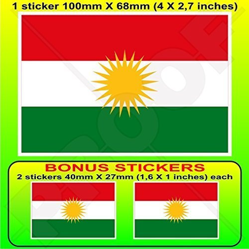 KURDISTAN Flagge, Kurd Alaya Rengîn Kurdisch 100mm Auto & Motorrad Aufkleber, Vinyl Sticker x1+2 BONUS