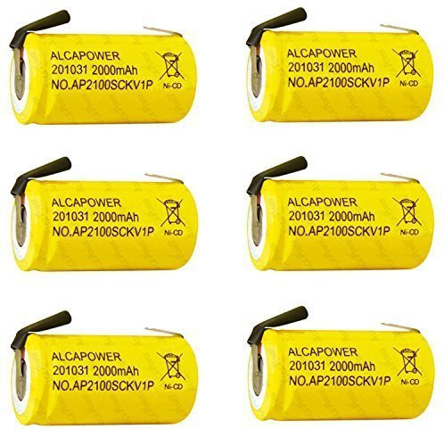 6 Batterie Accumulatore Ni - Cd SC 1,2V 2000mAh Ricaricabile - T. a Saldare (Confezione da 6 Batterie)