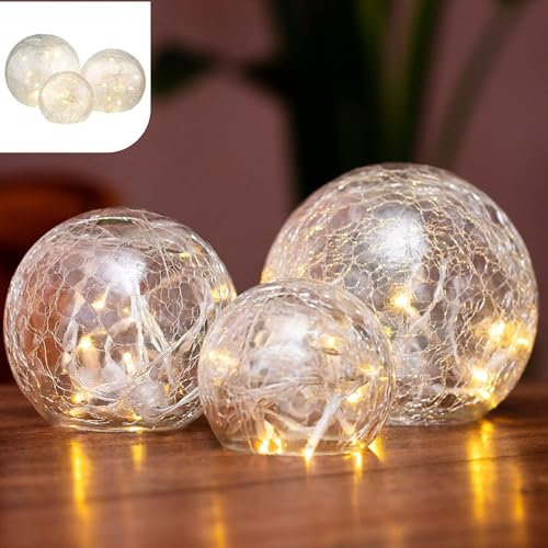 Gadgy Cristales para Mesas | Juego de 3 Bola de Cristal 8, 10, 12 cm. | Centros Decorativos de Mesa | Luces Decocrativas Habitacion | Lamparas sin Cables | Luces a Led Pilas | Fairy Lights
