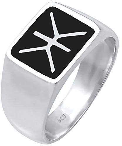 Kuzzoi Siegelring Herrenring, massiv 14 mm breit in 925 Sterling Silber, schwarz Emaille Logo, Ring für Männer in der Ringgröße 64