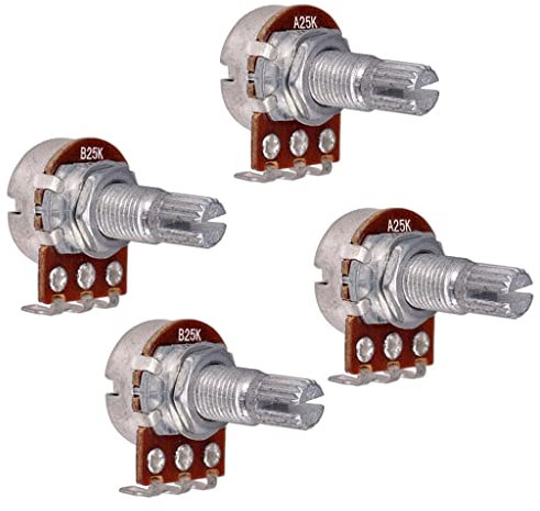 Almencla A25K + B25K Ohm Audio Taper Potentiometer Mini Volume Tone Pot für E-Gitarre 18mm (4 Stück)