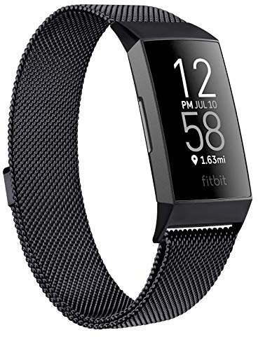 Amzpas Kompatible Für Fitbit Charge 3 Armband/Fitbit Charge 4 Armband, Metall Edelstahl Ersatzarmband Kompatibel mit Fitbit Charge 3/ Charge 4 (S, 03 Schwarz)