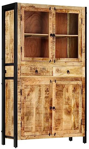 vidaXL Mangoholz Massiv Highboard 2 Schubladen Handgefertigt Beistellschrank Kommode Sideboard Anrichte Schrank Standschrank Mehrzweckschrank 100x40x175cm