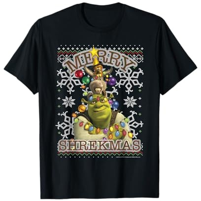 Shrek Donkey & Puss Merry Shrekmas Holiday Text Poster T-Shirt