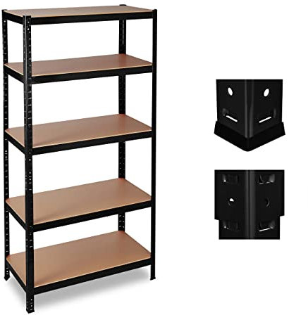 Relaxdays 2 x Schwerlastregal, Traglast 1325 kg, 5 Ebenen, zum Stecken, Keller, Garage, 180 x 90 x 45 cm, Stahl, MDF, schwarz