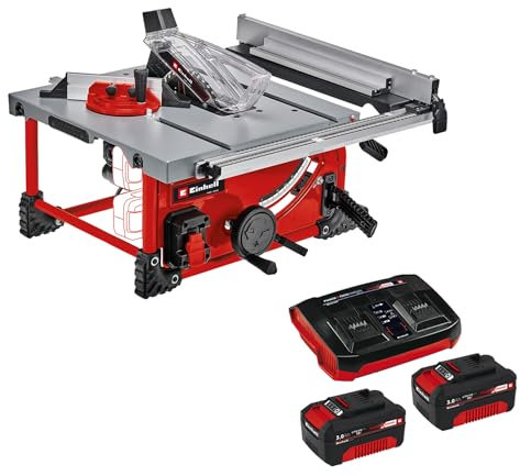 Einhell Akku-Tischkreissäge TE-TS 36/210 Li Power X-Change (36 V, Li-Ion, Ø210 x Ø30 mm Sägeblatt, 3800 min-1, Tischverbreiterung rechts, inkl. Winkelanschlag, inkl. 2x 3,0 Ah und Twincharger)