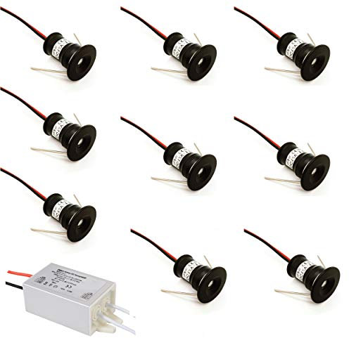 kpslucerna Mini LED Spots Einbaustrahler Deckenleuchte 9 Stück 12V 1W, die Einbaulampe, IP65 Spot, Eingebautes Deckenlicht Licht für Küche, Treppe, Schrank, Flur (Schwarze hülle warm weiß 30°)