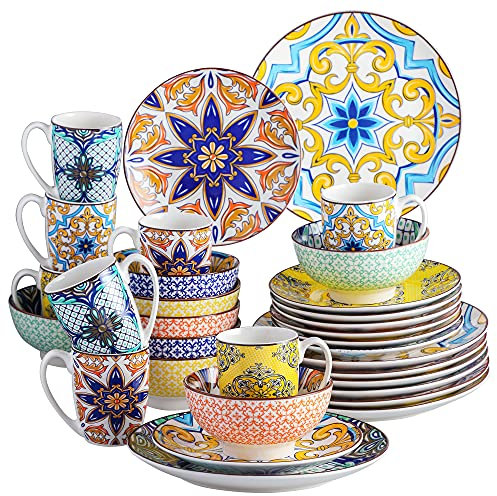 Tafelservice Porzellan, vancasso 32 teiliges JASMIN Geschirrset, orientalisches Kombiservice Set, Aladin Serie für 8 Personen
