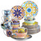 vancasso Jasmin - Vajilla estampada de porcelana de 32 piezas, vajilla marroquí con plato llano de 10.5 pulgadas, plato de postre de 8 pulgadas, cuenco de 23 onzas y taza de 12 onzas, servicio para 8