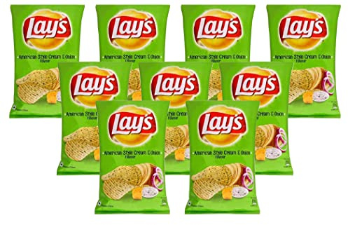 Lays American Cream & Onion 50g (9er Pack) - Sahne- und Zwiebelgeschmack - Perfect Tea Time Snack - Knusprige Snacks - Kombination aus Sauer und Sahne perfekt