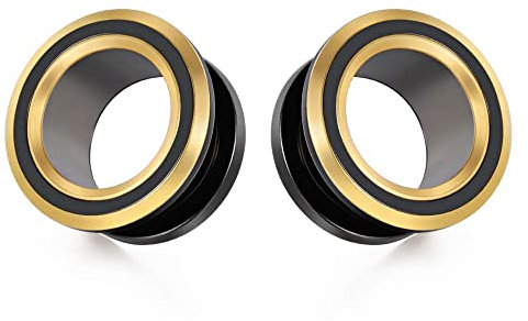 KOOBODY 2 STÜCKE 316L Edelstahl zweifarbig Schraube zurück Tunnel Ohrstöpsel Expander Bahre Gauge 0G-1 