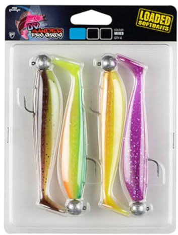 Fox Rage Zander Pro Shad Mixed UV Colour Pack Loaded - 4 Rubber Fish