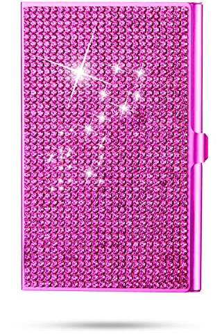 Qinsuee Porte-cartes de visite, Rose/rouge, Bling