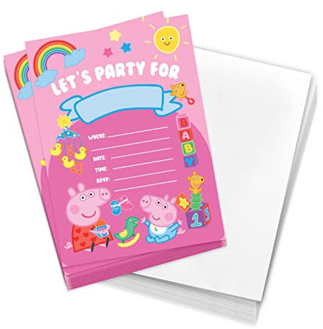 Desert Cactus Peppa Pig Einladungskarten zum Geburtstag, 10 Stück, mit Umschlägen, für Jungen, Mädchen, Kinderparty (Stil E)